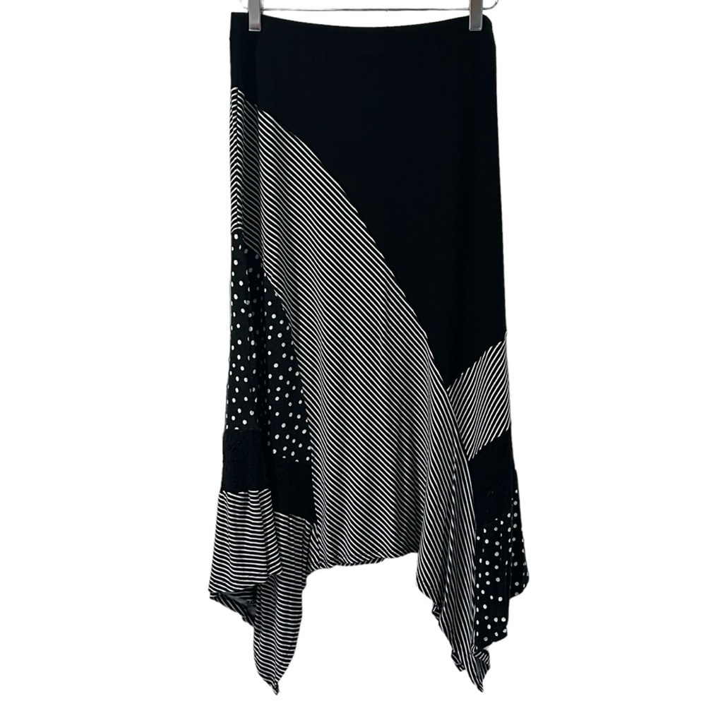 CHICO’S Skirt High Low Polka dots Stripes Black White Chico's size 1 Regular 8